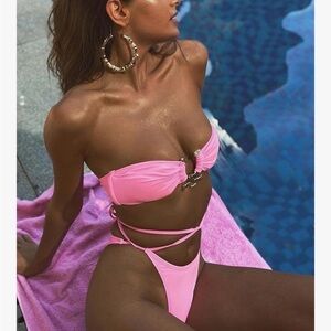 Zaful Vibrant Pink Bandeau Bikini